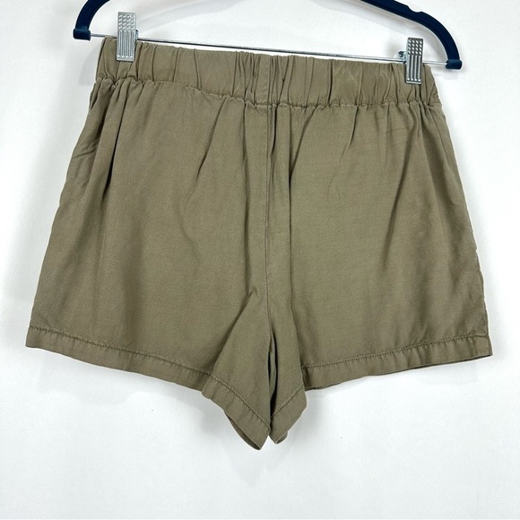 OAT Women's Sz XS 100% Lyocell Drawstring High-Waisted Casual Shorts Olive Green - Picture 3 of 9